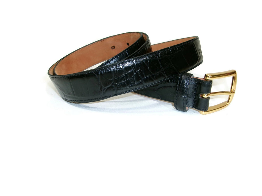 Joseph A. Bank Mens Black Croc Embossed Dress Casual Belt Size 44 Gold Buckle