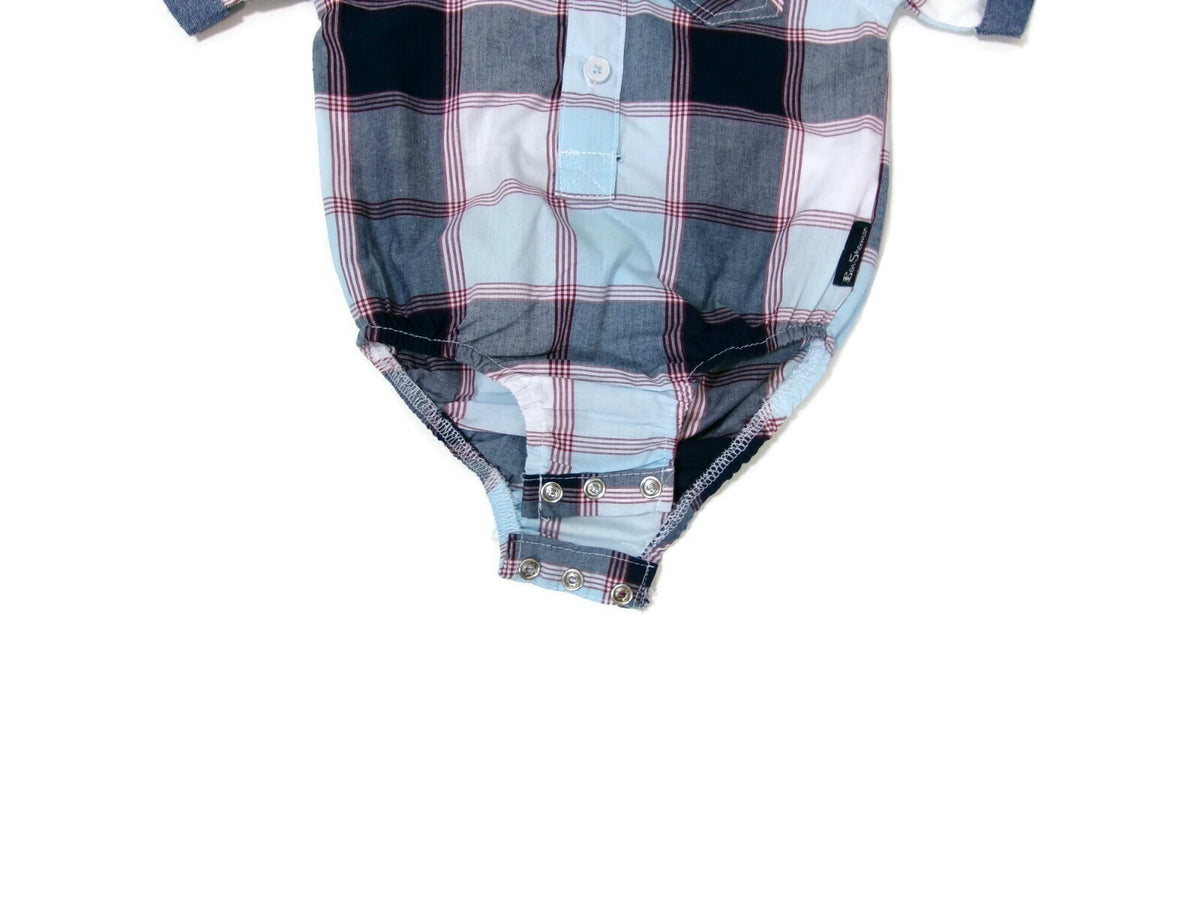 The Original Ben Sherman Collar Shirt Baby Boy One Piece Bodysuit Plaid 3/6 M