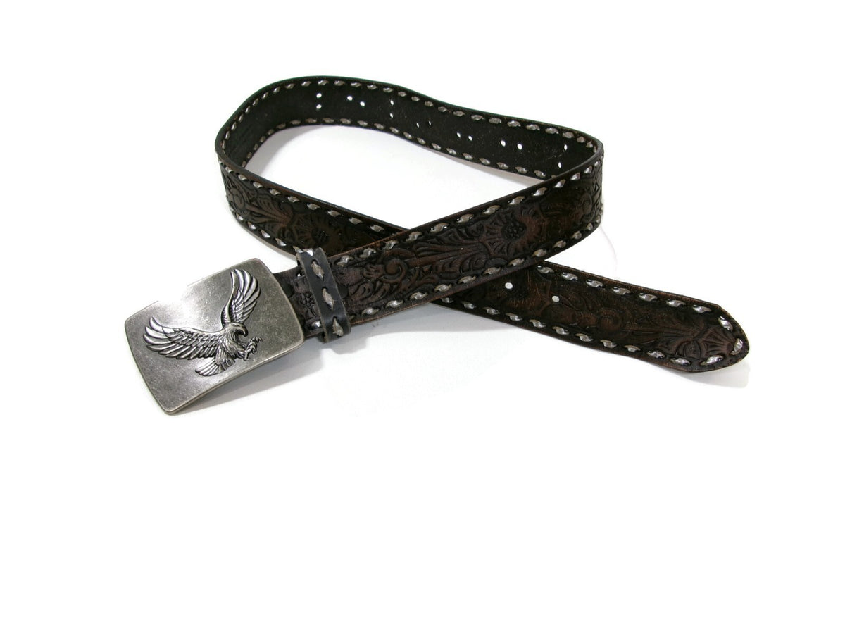 American Eagle Distress Silver Buckle Hand Tool & Made Brown  Belt Size M Unisex