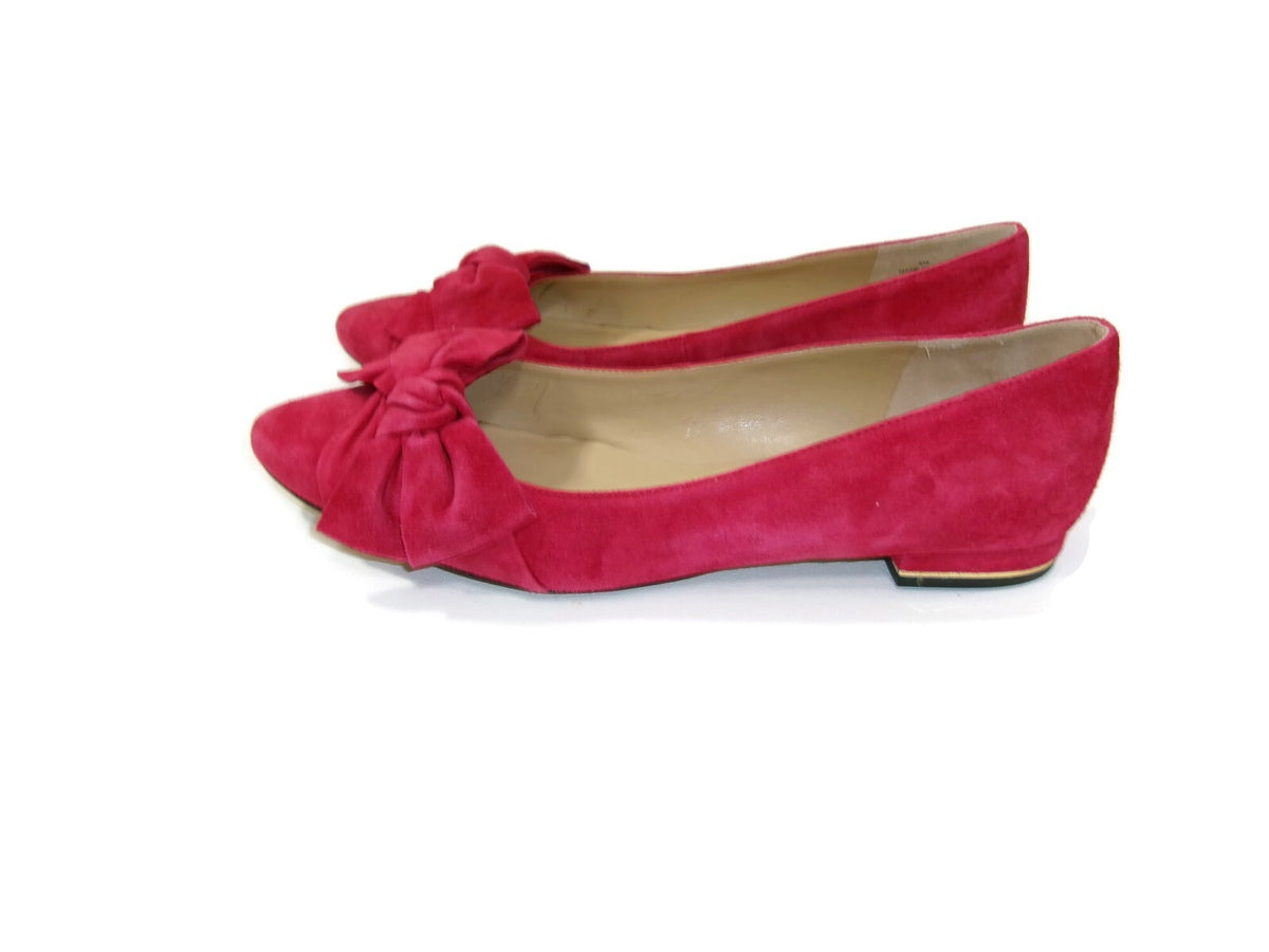 Talbots Womens Edison Bow Detail Red Suede Flats Shoes Size 9 M Gold Trim Heels