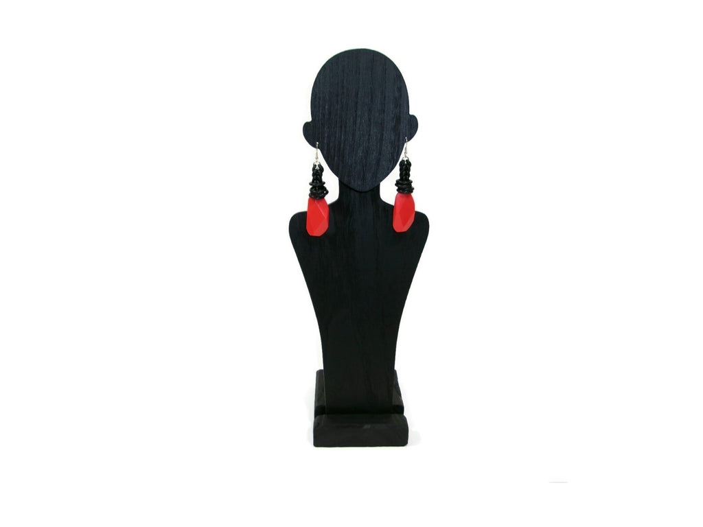Womens Ear Candy Statement Drop Earrings Large  Redish Orange / Black Unique