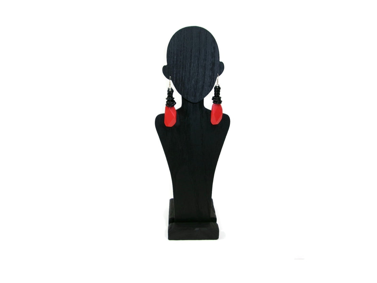 Womens Ear Candy Statement Drop Earrings Large  Redish Orange / Black Unique