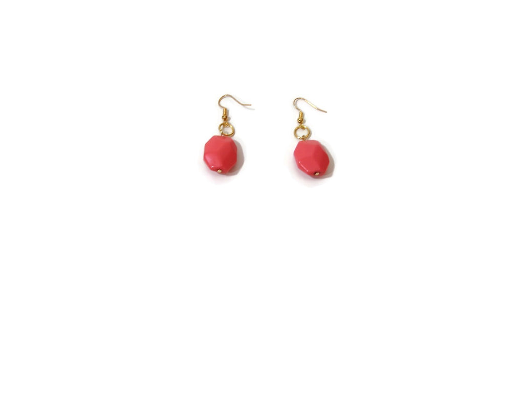 Womens Ear Candy Statement Short Drop Earrings Pretty Coral  Acrylic Stone