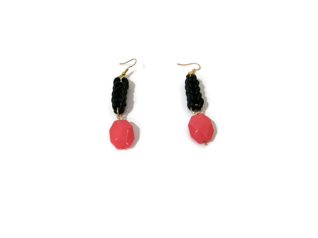 Womens Ear Candy Statement Drop Earrings Pretty Coral  w/ Unique Rubber Design