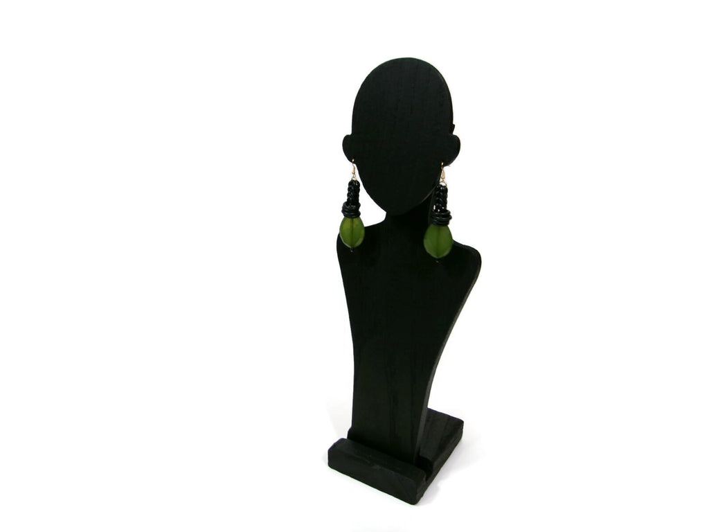Womens Ear Candy Statement Earrings Green Textured Bead w/ Rubber Huggie Design