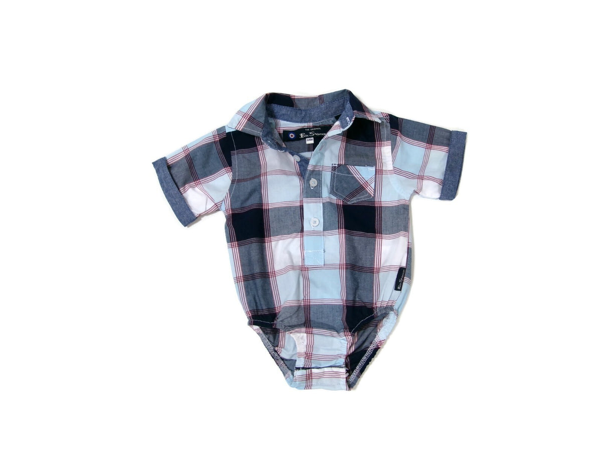 The Original Ben Sherman Collar Shirt Baby Boy One Piece Bodysuit Plaid 3/6 M