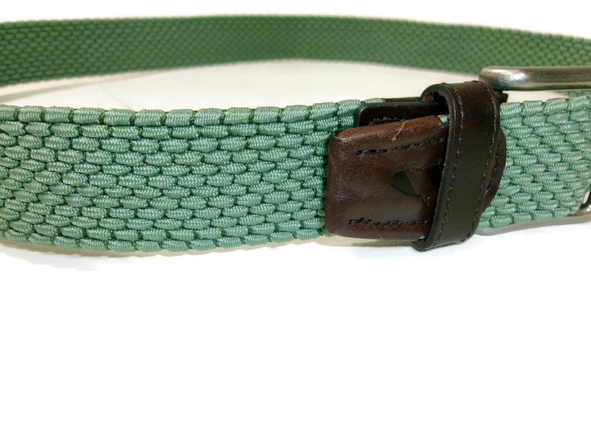 Fish Hippe Mens Sage Green Stretch Woven Belt  Leather Accents Size L Large $79