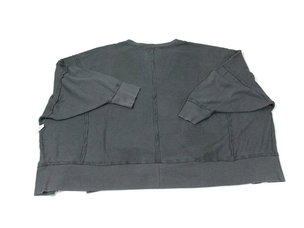SO Womens Junior Plus Size 3X Oversized Waffle Knit V Neck 3/4 Sleeves GREY GRAY