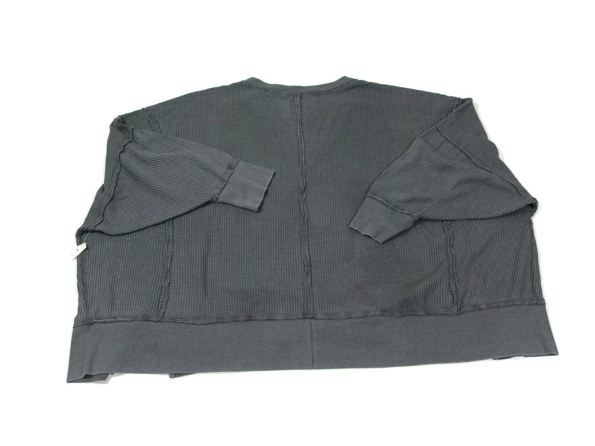 SO Womens Junior Plus Size 3X Oversized Waffle Knit V Neck 3/4 Sleeves GREY GRAY