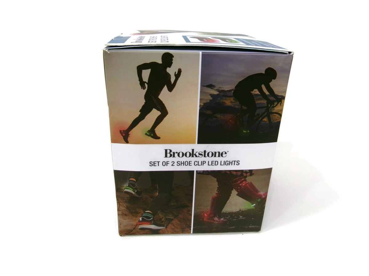 Brookstone Set of 2 Shoe Clips  Led Lights Bikers Joggers Red Green Flashing NEW
