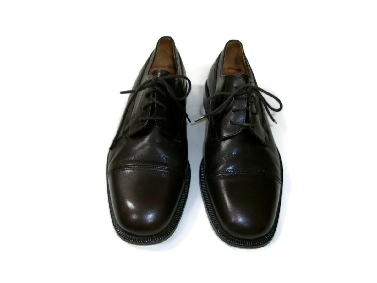 Bally Mens Dress Shoes Size 9 US / 8 EU Dark Brown Cap Toe Leather Oxfords