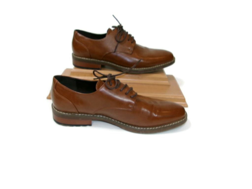 Mens Van Heusen Memory Foam Garrett Cognac Tan Oxford Dress Shoes Size 8.5 M