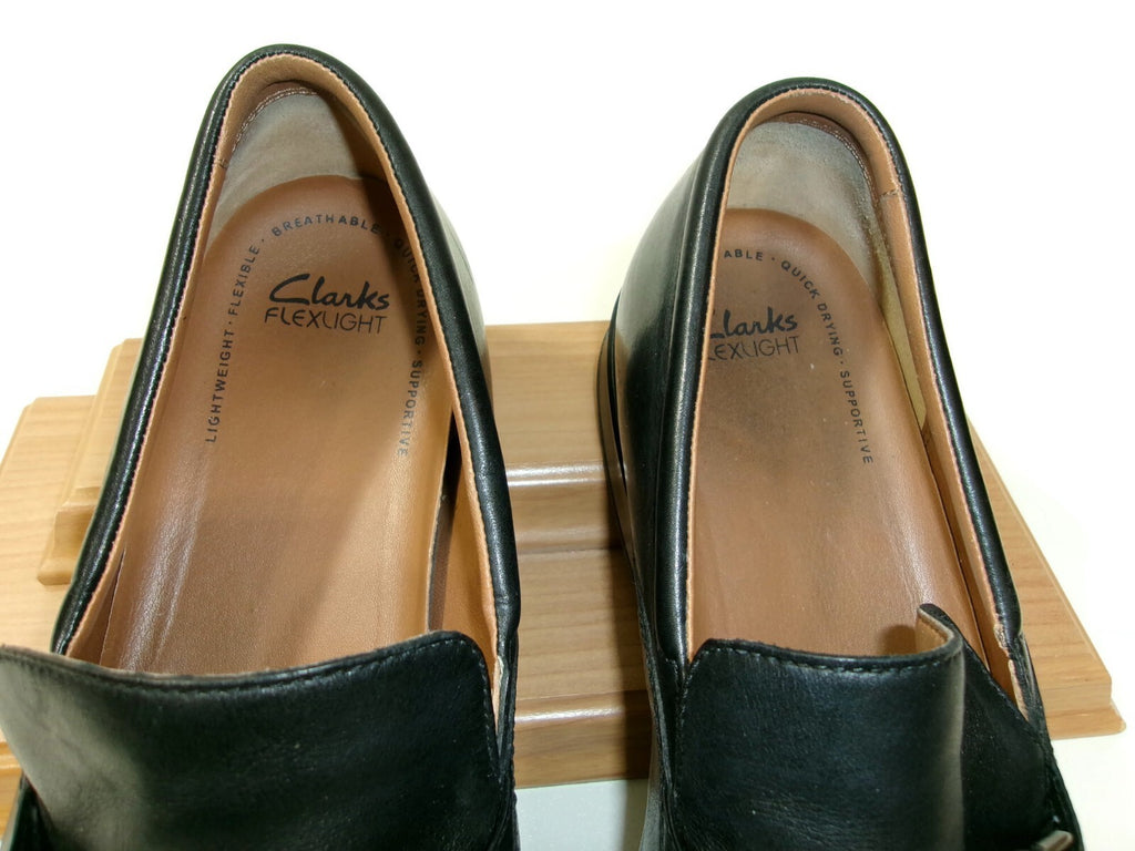 Clarks Mens Black Leather Flexible Lightweight Shoes Size 13 M w/ Silver Buckle