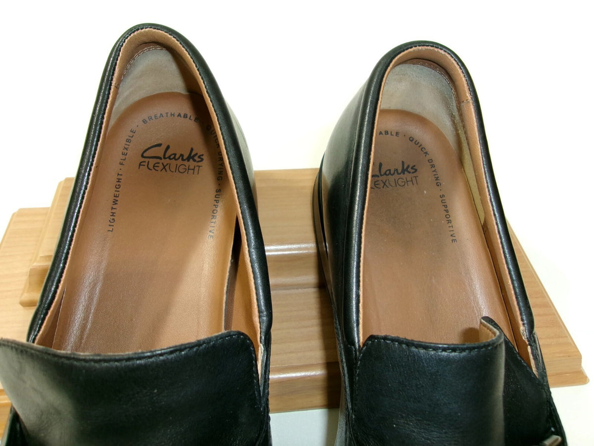 Clarks Mens Black Leather Flexible Lightweight Shoes Size 13 M w/ Silver Buckle