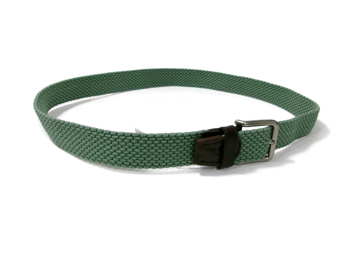 Fish Hippe Mens Sage Green Stretch Woven Belt  Leather Accents Size L Large $79