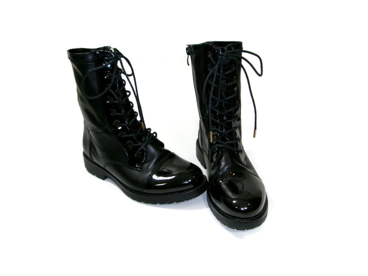 Azalea Wang Womens Teen Girls Black Lace Up Mid Ankle Boots w/Side Zip Size 7 M