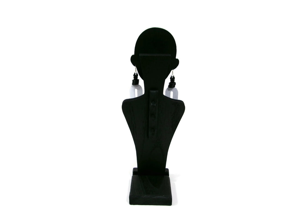 Womens Ear Candy Statement Earrings Leopard Print  Black Tan & White
