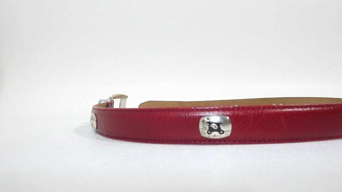 BRIGHTON Pretty Red Leather Belt Size M Medium/ I Love GOLF w/ Cart Clubs Ball