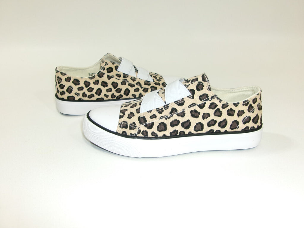 New Girls L & D MEMORY Foam Cheetah Leopard Print  CANVAS SLIP ON Shoes Size 3 M