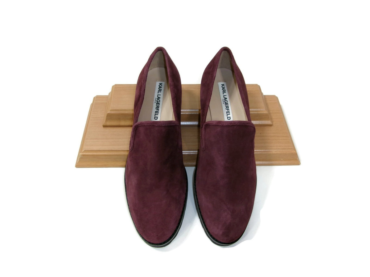 Karl Lagerfeld Paris Womens Plush  Burgundy Suede Loafers Flat Shoes Size 8 M