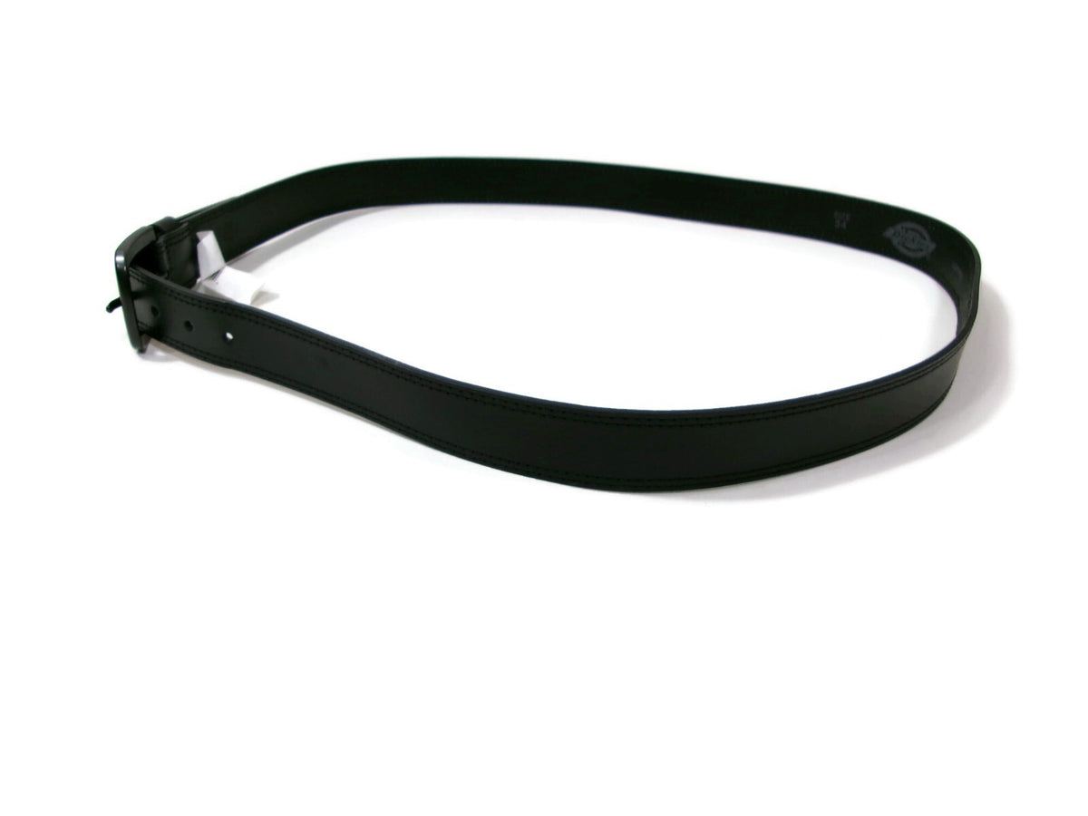 Dickies Mens Black Leather Belt Size 54 Muted Black Metal Buckle Nice 1