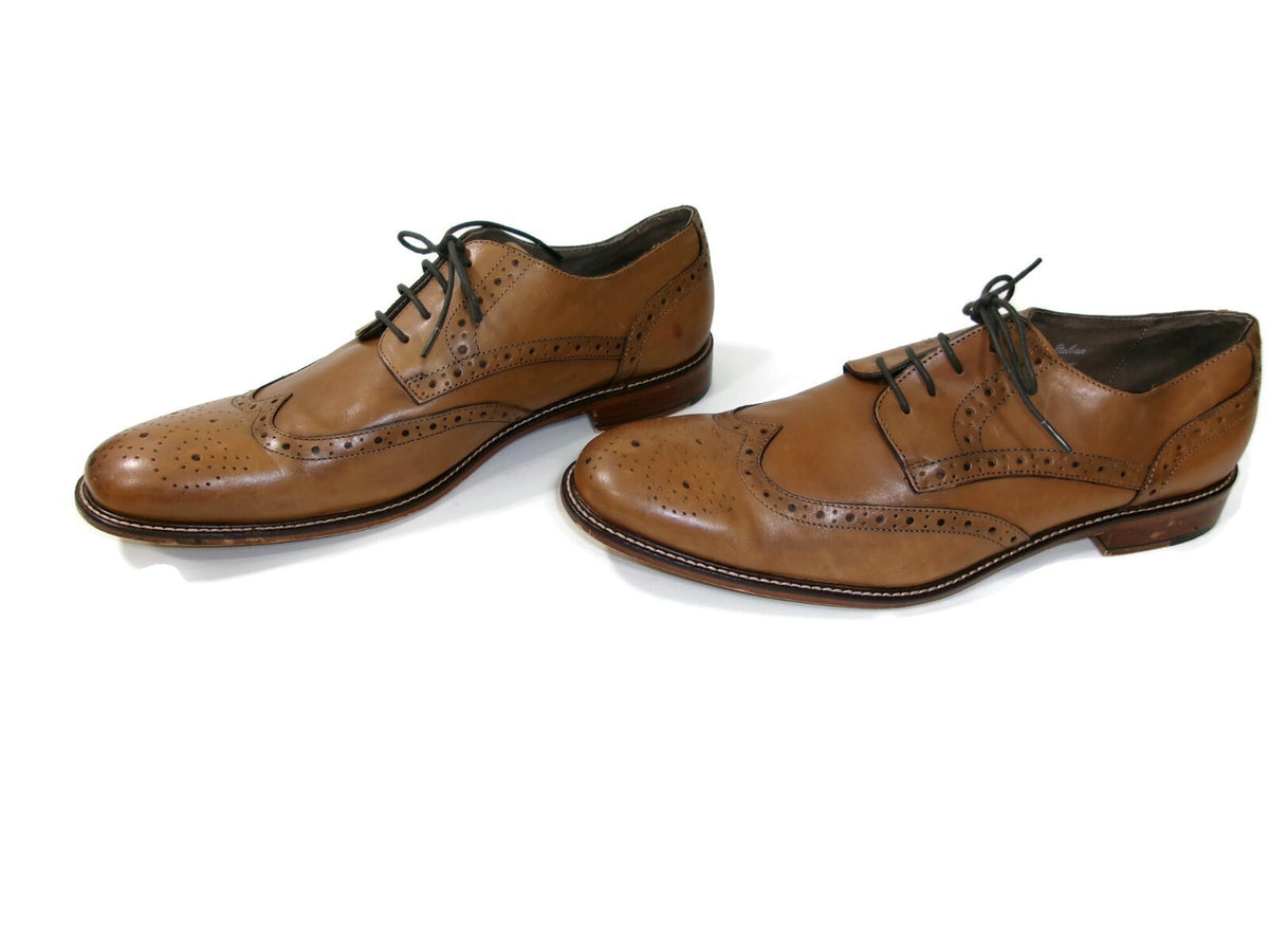 Joseph Abboud Mens Shoes Size 13 Genuine Italian Tan Leather Wing Tip Oxfords