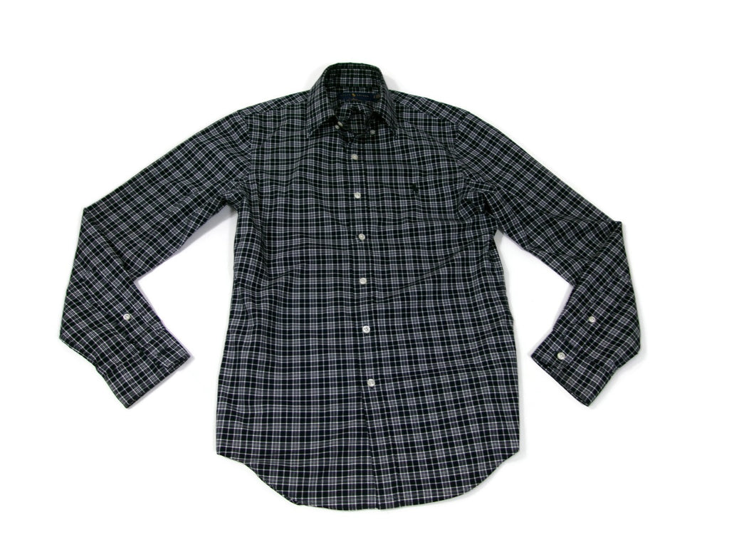 Ralph Lauren Womens /Mens Size S P  Slim Fit Plaid Shirt Black White Button Down