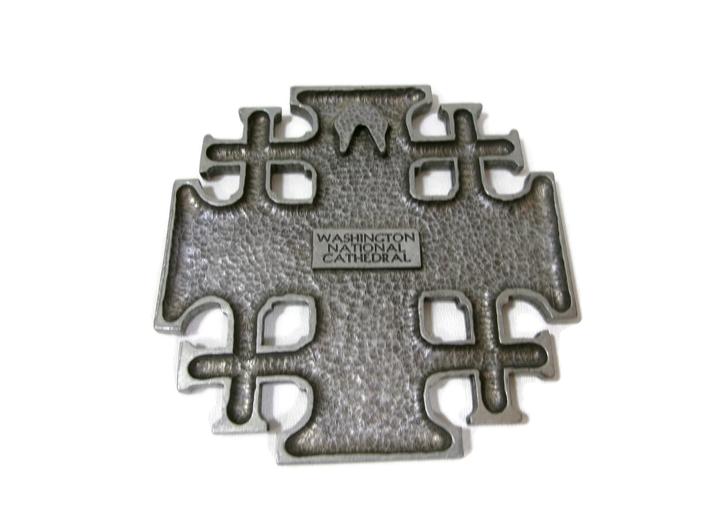 Vintage  Pewter Wall Crucifix JERUSALEM Cross Washington National Cathedral