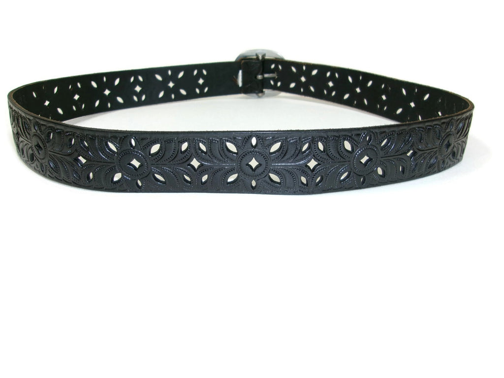 Womens BLACK Scroll Intricate Cut Design Distressed Belt Size M  Medium