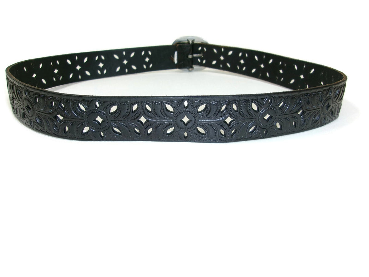 Womens BLACK Scroll Intricate Cut Design Distressed Belt Size M  Medium