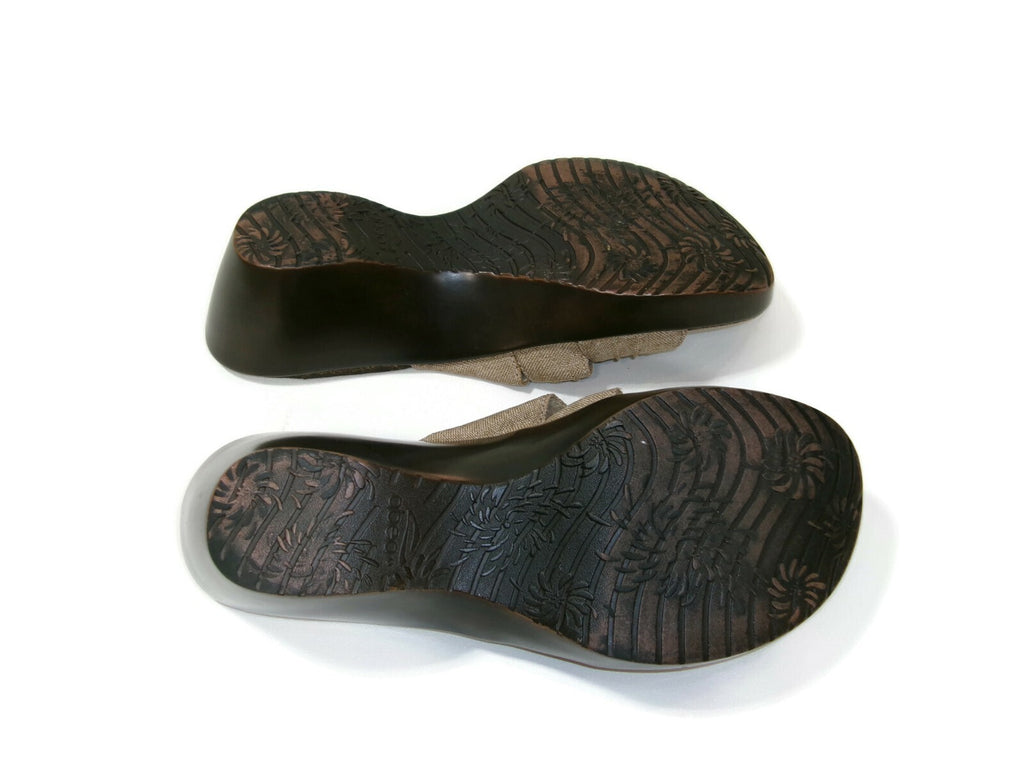 Abeo Womens Burlap Brown Sandals Shoes Size 10 N Wedge Slip-on Hook Loop Mules