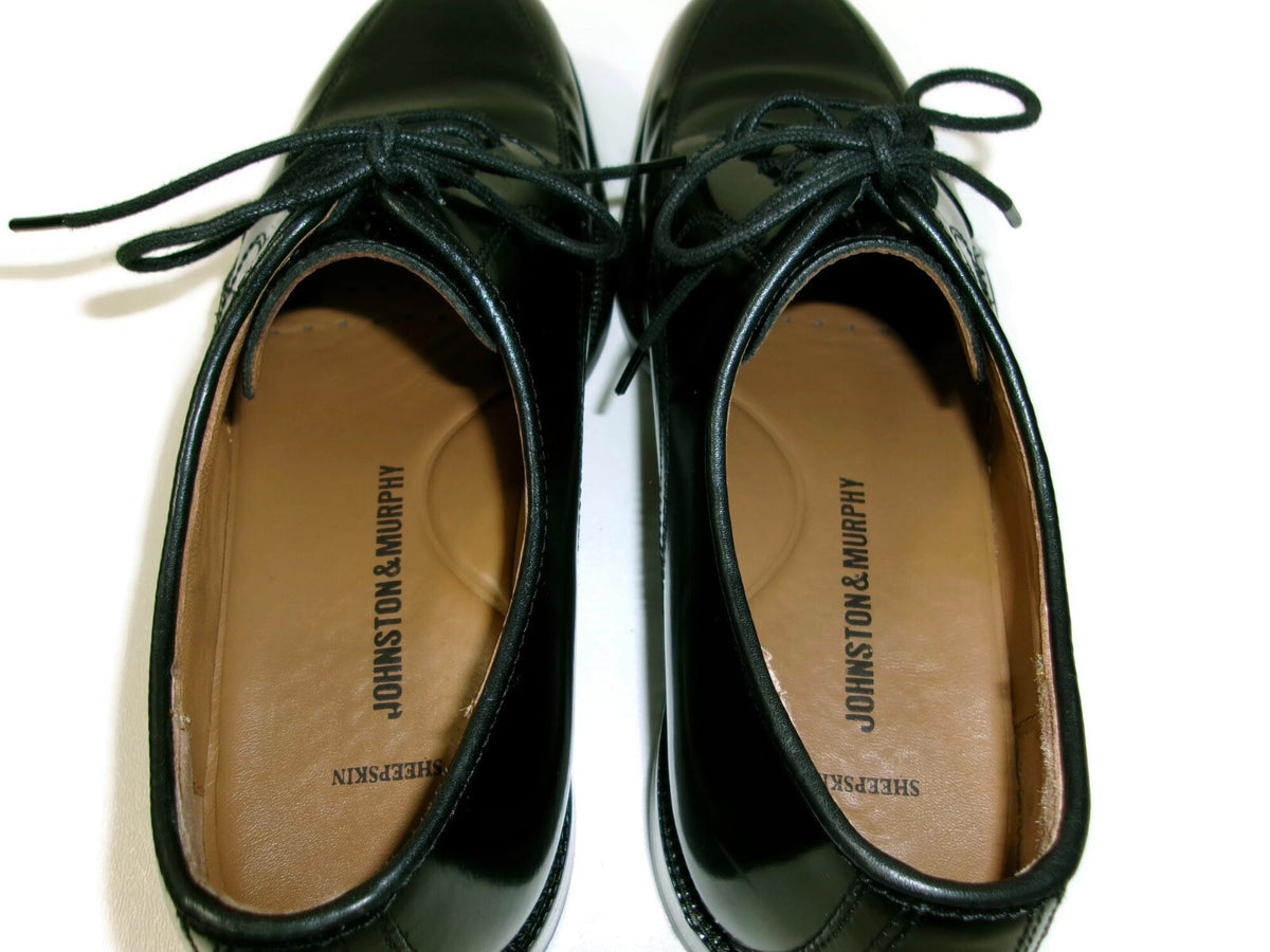 Johnston & Murphy Mens Black Shoes Size 8 D Bradford Moc Toe Oxford Sheepskin