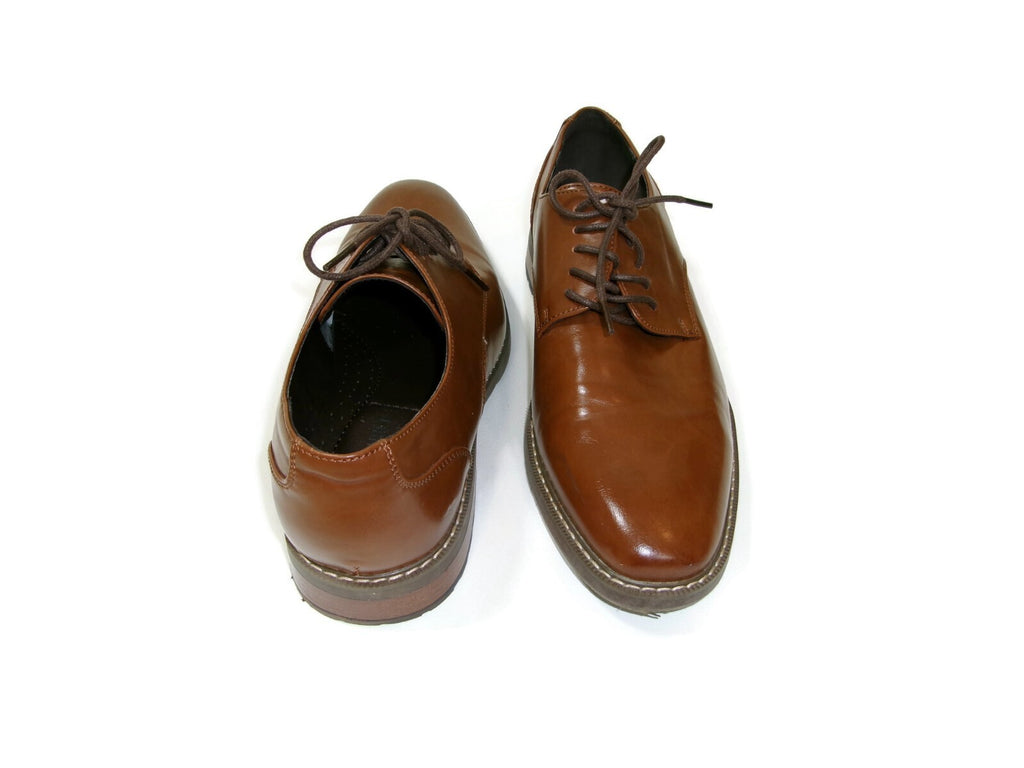 Mens Van Heusen Memory Foam Garrett Cognac Tan Oxford Dress Shoes Size 8.5 M