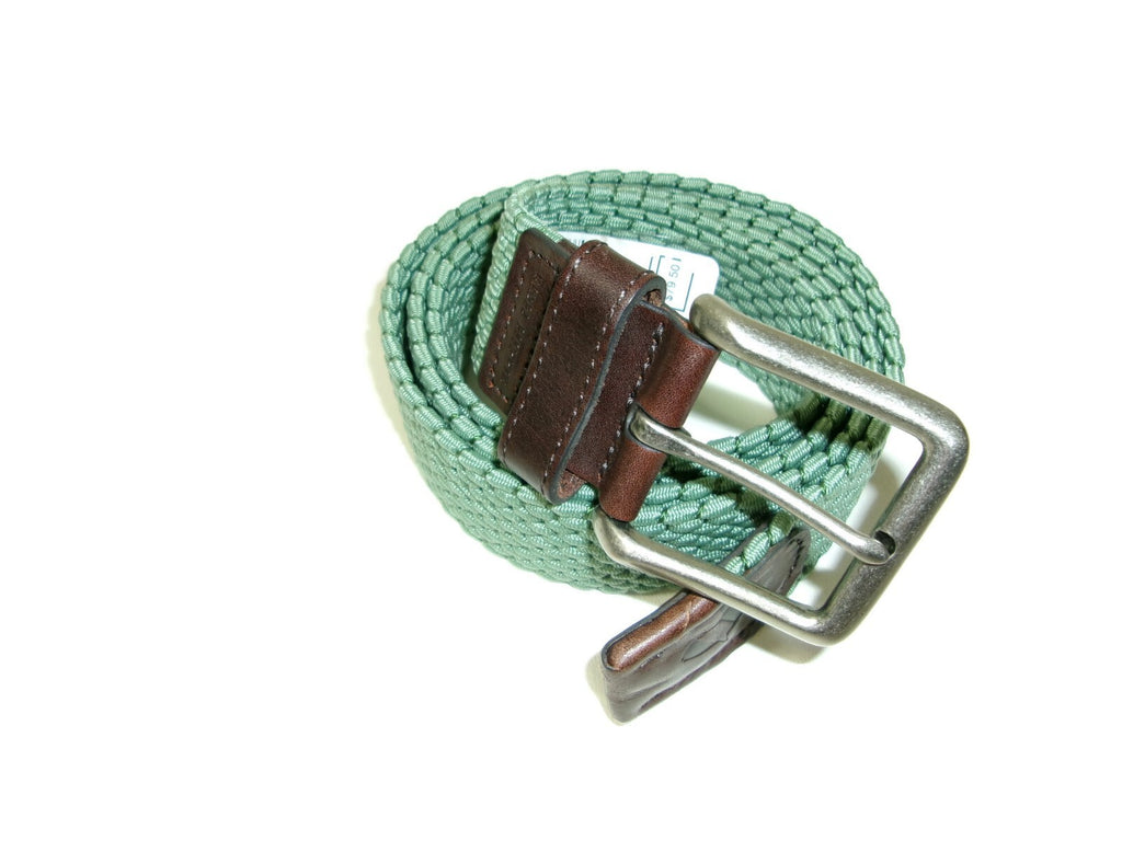 Fish Hippe Mens Sage Green Stretch Woven Belt  Leather Accents Size L Large $79