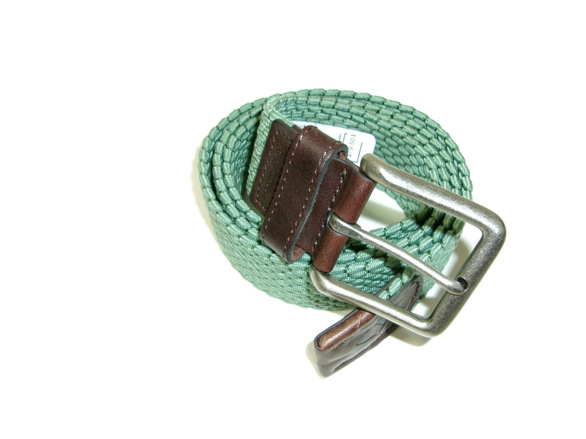 Fish Hippe Mens Sage Green Stretch Woven Belt  Leather Accents Size L Large $79