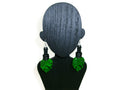 Womens Ear Candy Statement Drop Earrings Green Acrylic Leaf & Rubber Design