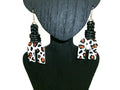 Womens Ear Candy Statement Earrings Leopard Print  Black Tan & White
