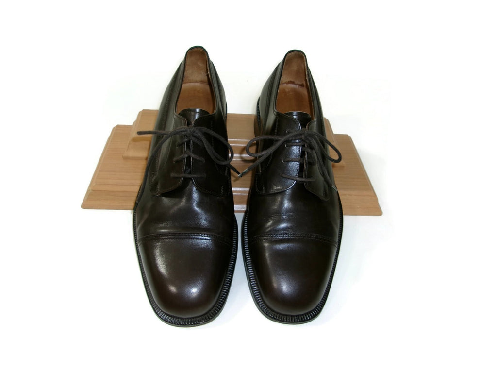 Bally Mens Dress Shoes Size 9 US / 8 EU Dark Brown Cap Toe Leather Oxfords