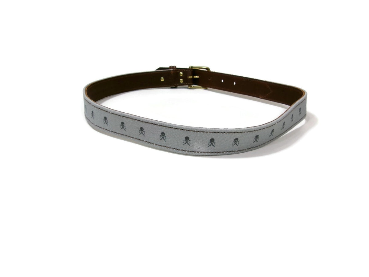 TSG Outfitting Co. Brown Leather &  Skull Covered Canvas Mens Belt Size 34