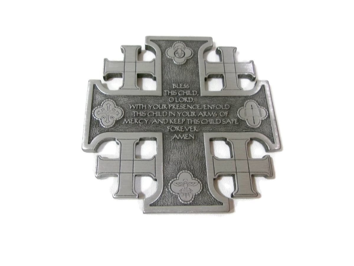 Vintage  Pewter Wall Crucifix JERUSALEM Cross Washington National Cathedral