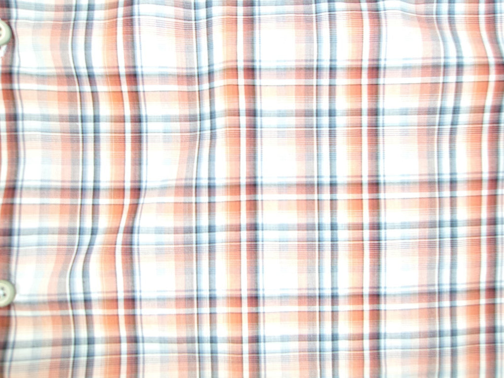 Banana Republic Mens Dress Shirt 17-17.5 XL Orange Blue Gray Plaid Long Sleeve
