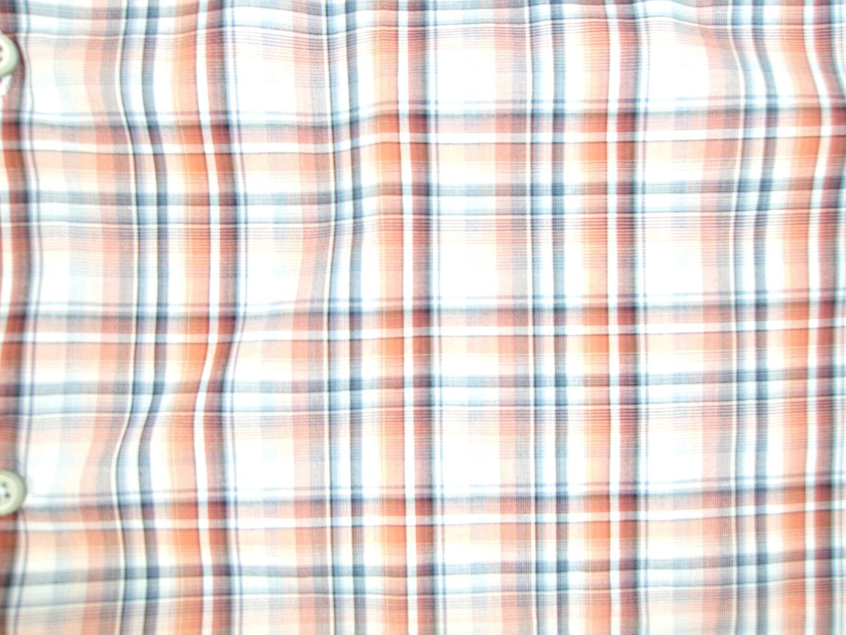 Banana Republic Mens Dress Shirt 17-17.5 XL Orange Blue Gray Plaid Long Sleeve