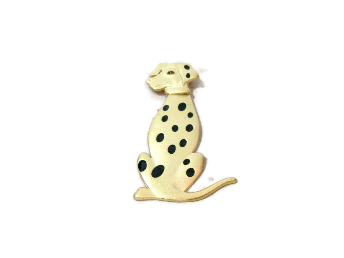 Vintage Dalmation Brooch Pin Brushed Gold Tone Dog with Attached Head Body Moves