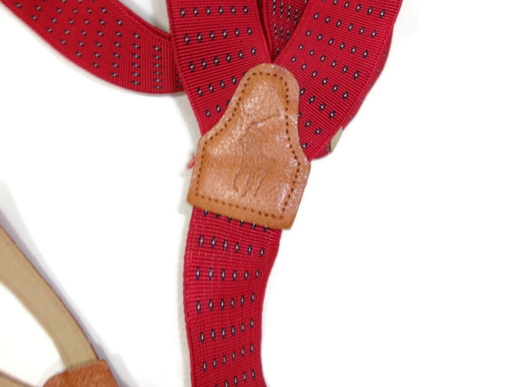 Vintage Polo Ralph Lauren Red &Tan Leather Grain Suspenders Belt w/ Brass Buckle