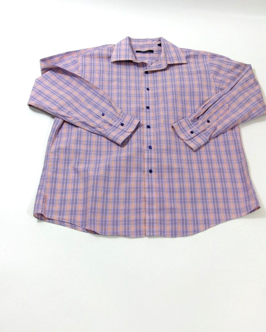 SEAN JOHN Mens Casual Purple Orange Plaid Shirt Size 18 34/ 35 Long Sleeve