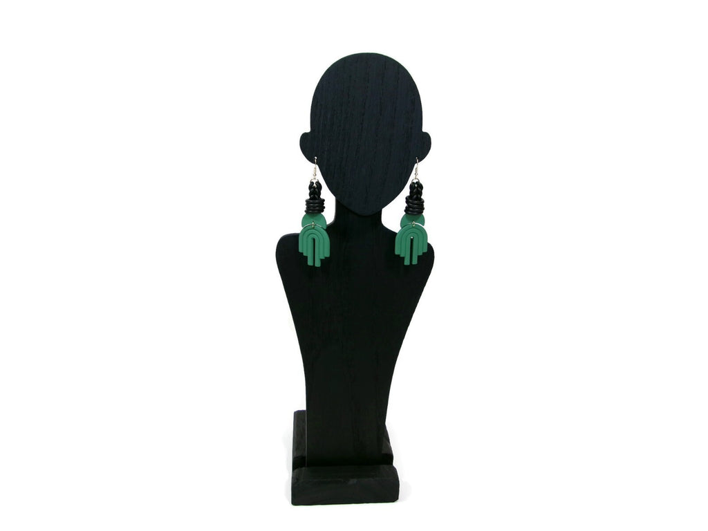Womens Ear Candy Statement Drop Earrings Long Green Black Unique Design