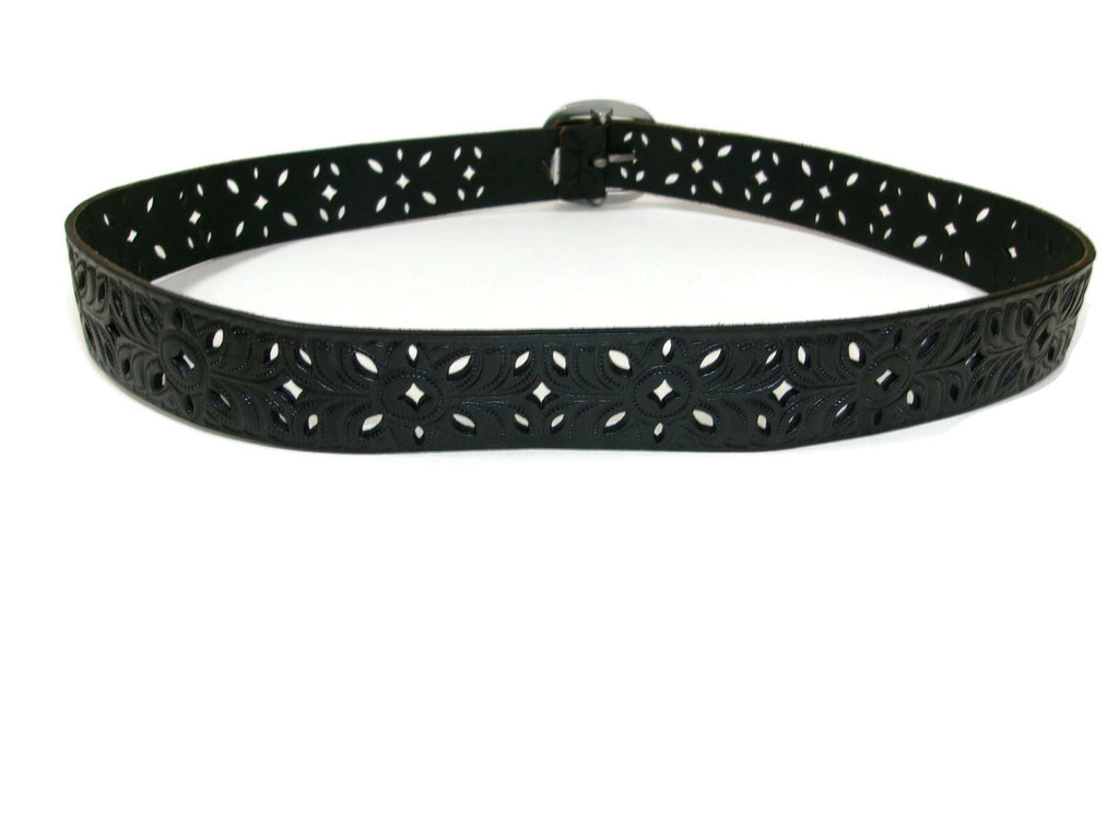 Womens BLACK Scroll Intricate Cut Design Distressed Belt Size M  Medium