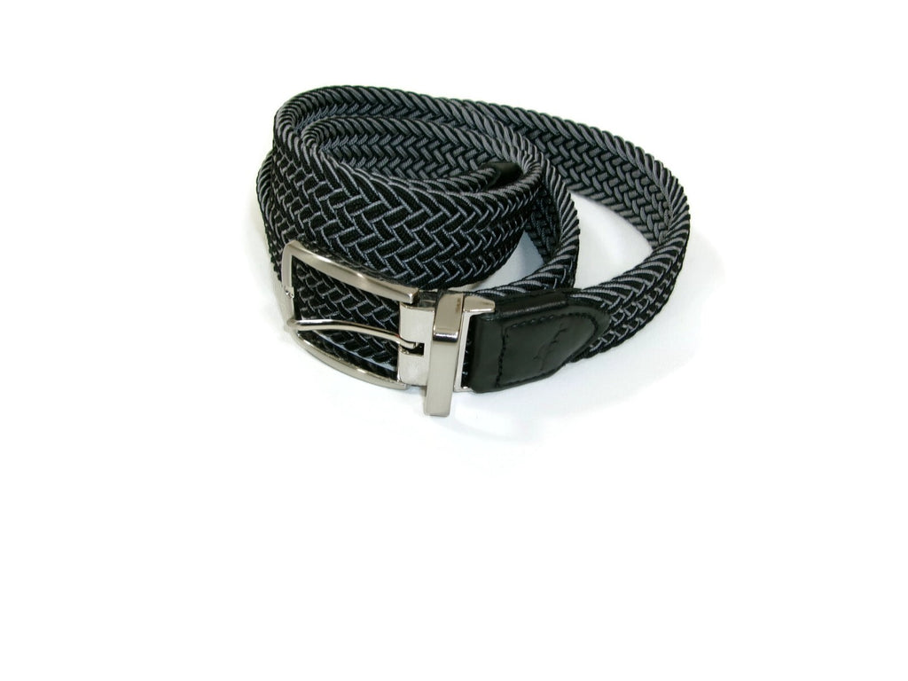Tommy Bahama Mens Stretch Braided Belt Black Gray Nickel Buckle Size L/ XL 38-42