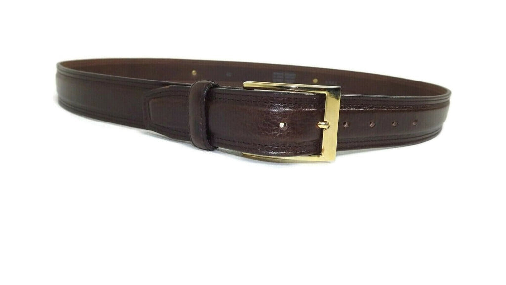 HAWAIIAN Tiki MAN Gold w/ Rhinestones Brown CUIR Italian Leather BELT Size 38