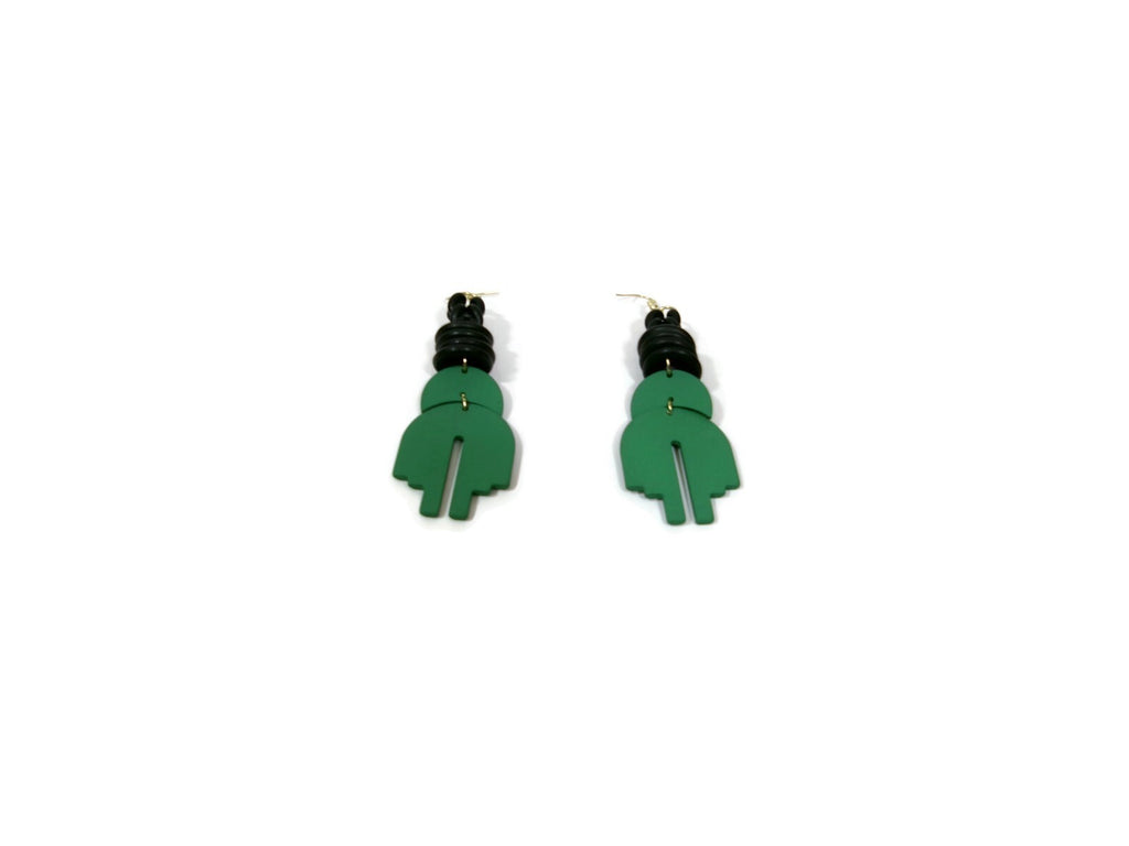 Womens Ear Candy Statement Drop Earrings Long Green Black Unique Design